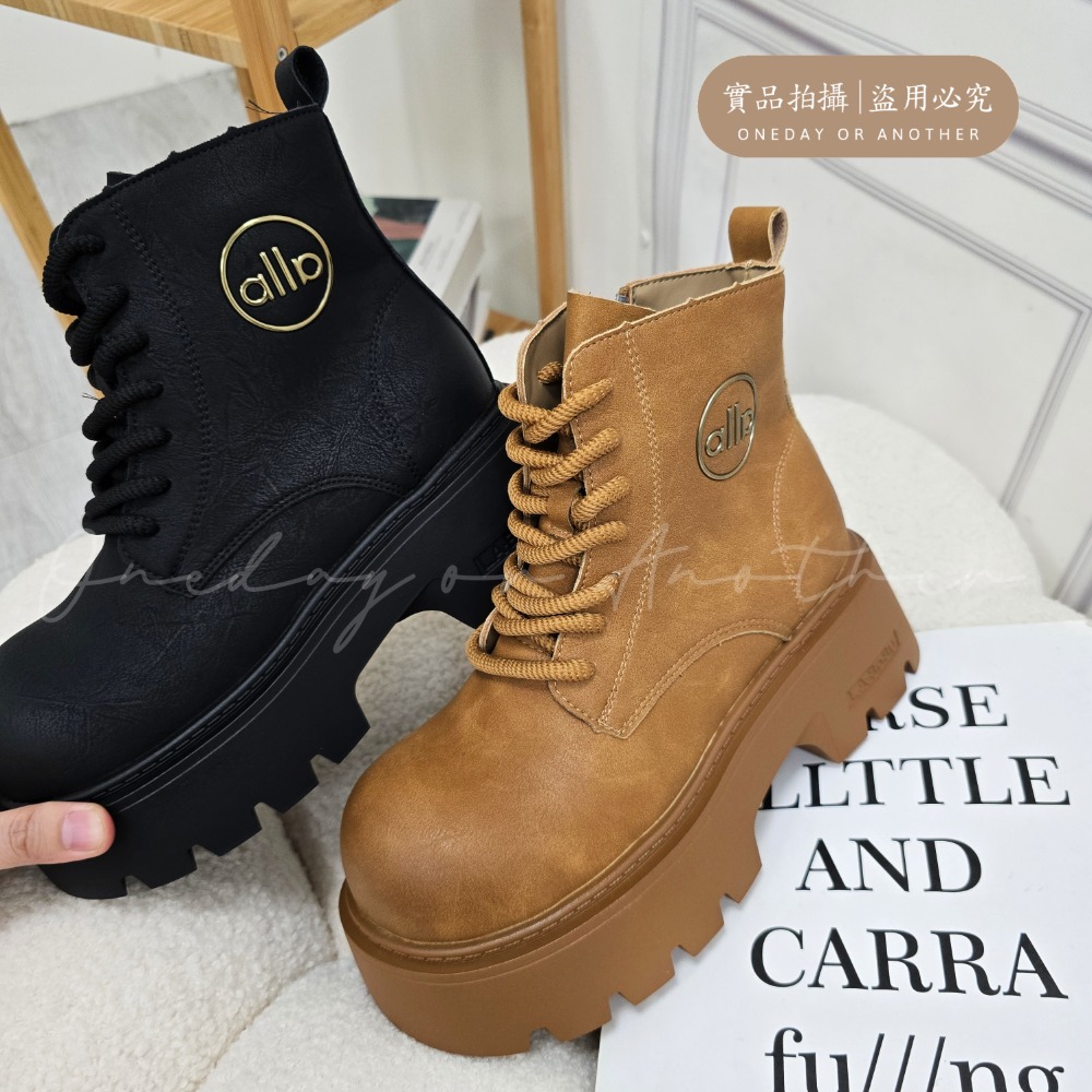 大頭素面側拉鍊綁帶厚底短靴 中筒靴 圓頭靴 踝靴 粗跟 簡約 切爾西靴 小短靴 皮革 皮靴 粗跟短靴 挺版 539-細節圖9