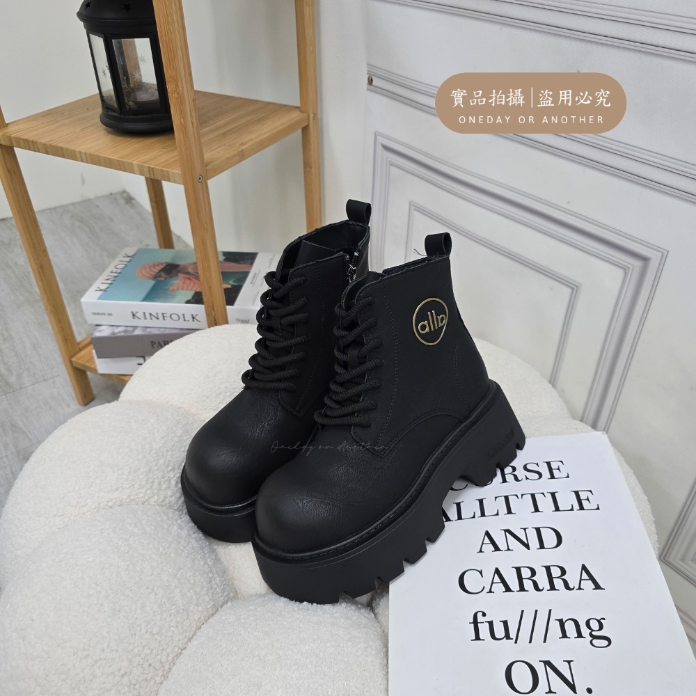 大頭素面側拉鍊綁帶厚底短靴 中筒靴 圓頭靴 踝靴 粗跟 簡約 切爾西靴 小短靴 皮革 皮靴 粗跟短靴 挺版 539-規格圖10