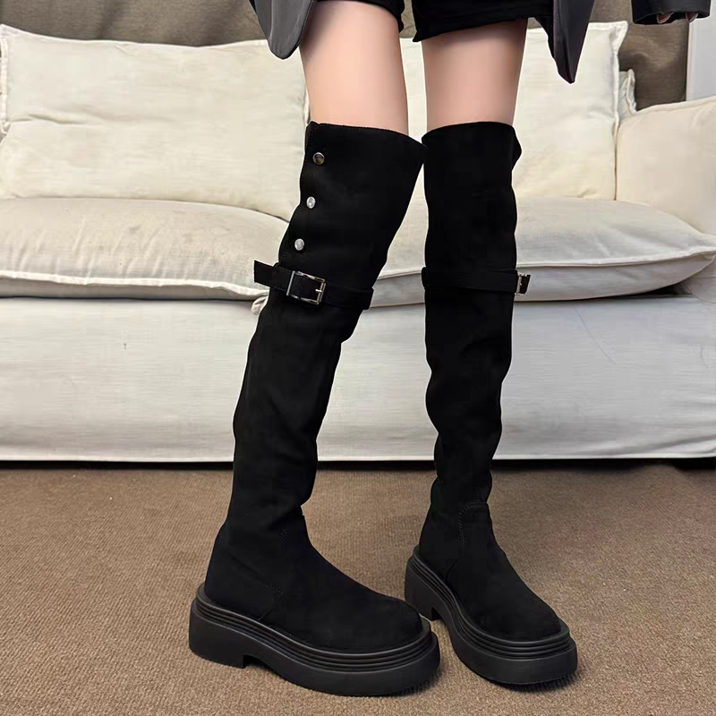 多種穿法🤎絨面側排釦粗跟過膝長靴 厚底長靴 瘦瘦靴 長筒靴 高筒 增高 厚底 顯瘦 騎士靴 長靴 膝下靴 G9201-細節圖4