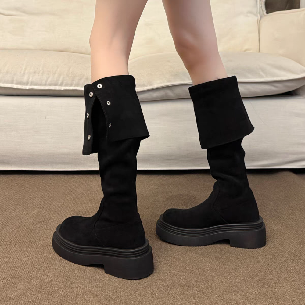 多種穿法🤎絨面側排釦粗跟過膝長靴 厚底長靴 瘦瘦靴 長筒靴 高筒 增高 厚底 顯瘦 騎士靴 長靴 膝下靴 G9201-細節圖5