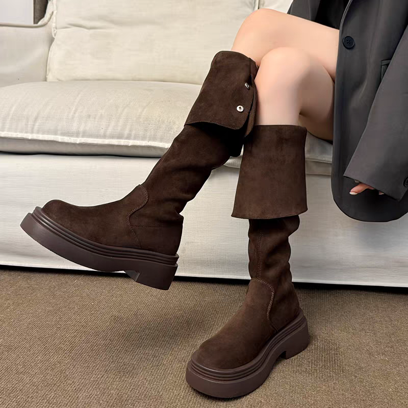 多種穿法🤎絨面側排釦粗跟過膝長靴 厚底長靴 瘦瘦靴 長筒靴 高筒 增高 厚底 顯瘦 騎士靴 長靴 膝下靴 G9201-細節圖6