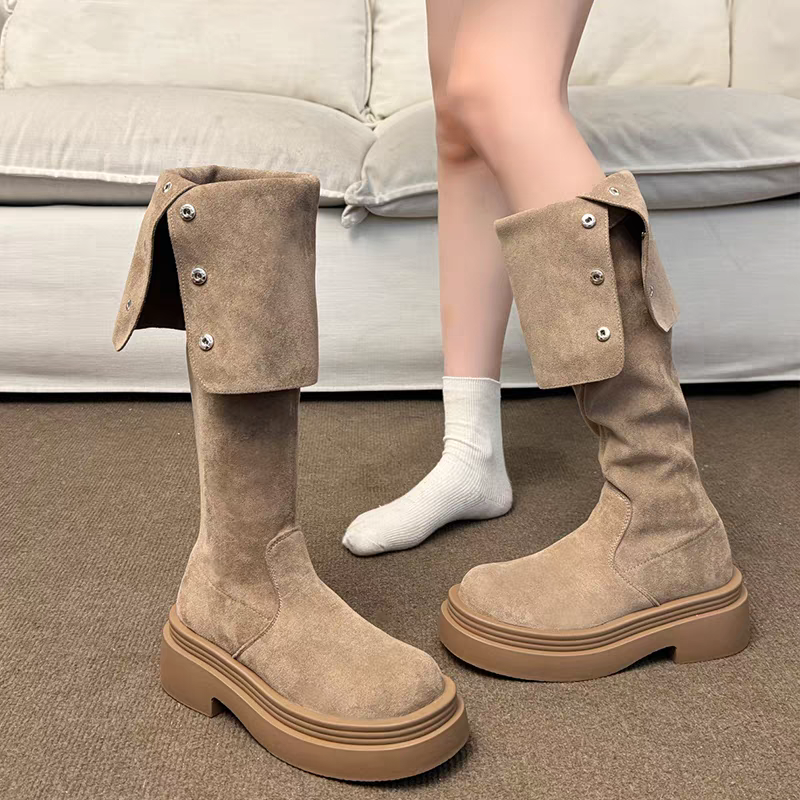 多種穿法🤎絨面側排釦粗跟過膝長靴 厚底長靴 瘦瘦靴 長筒靴 高筒 增高 厚底 顯瘦 騎士靴 長靴 膝下靴 G9201-細節圖8