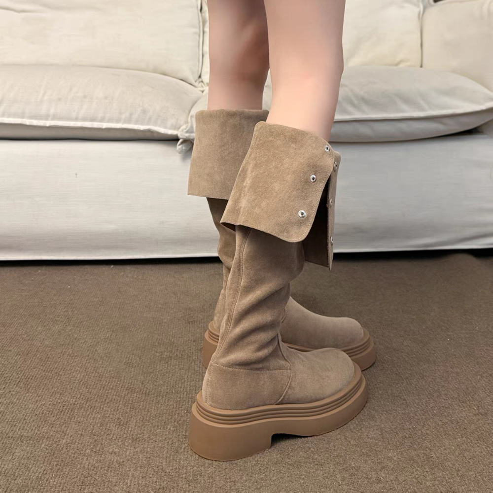 多種穿法🤎絨面側排釦粗跟過膝長靴 厚底長靴 瘦瘦靴 長筒靴 高筒 增高 厚底 顯瘦 騎士靴 長靴 膝下靴 G9201-細節圖9