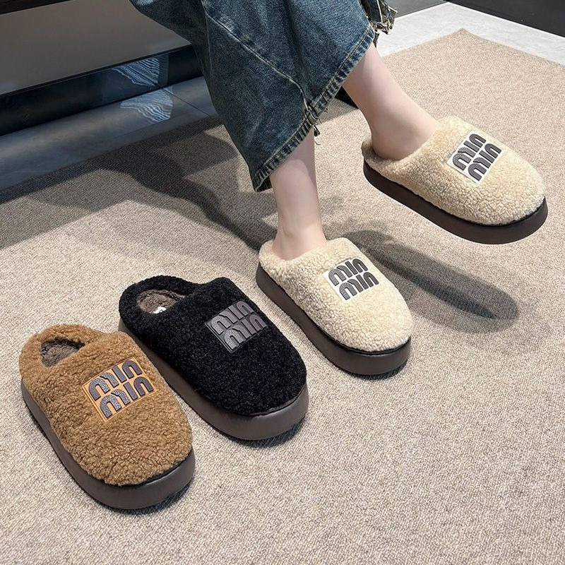 韓國東大門 羊羔毛字母厚底拖鞋 雪靴毛絨拖 超厚底5CM 厚底拖鞋 毛絨拖鞋 雪靴拖鞋 保暖拖鞋 室內拖鞋 QQ3516-細節圖2