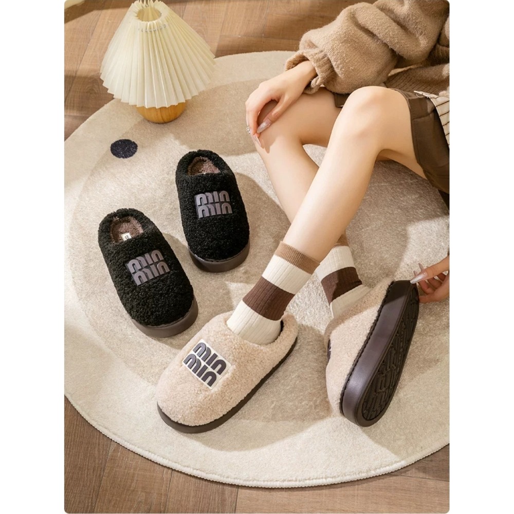 韓國東大門 羊羔毛字母厚底拖鞋 雪靴毛絨拖 超厚底5CM 厚底拖鞋 毛絨拖鞋 雪靴拖鞋 保暖拖鞋 室內拖鞋 QQ3516-細節圖5