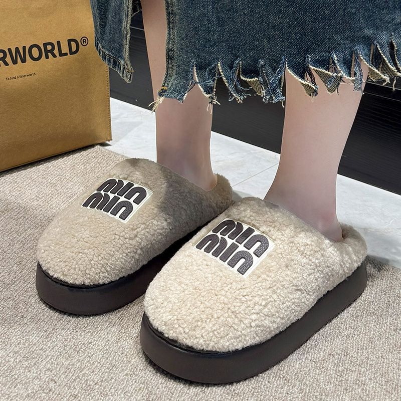 韓國東大門 羊羔毛字母厚底拖鞋 雪靴毛絨拖 超厚底5CM 厚底拖鞋 毛絨拖鞋 雪靴拖鞋 保暖拖鞋 室內拖鞋 QQ3516-細節圖8