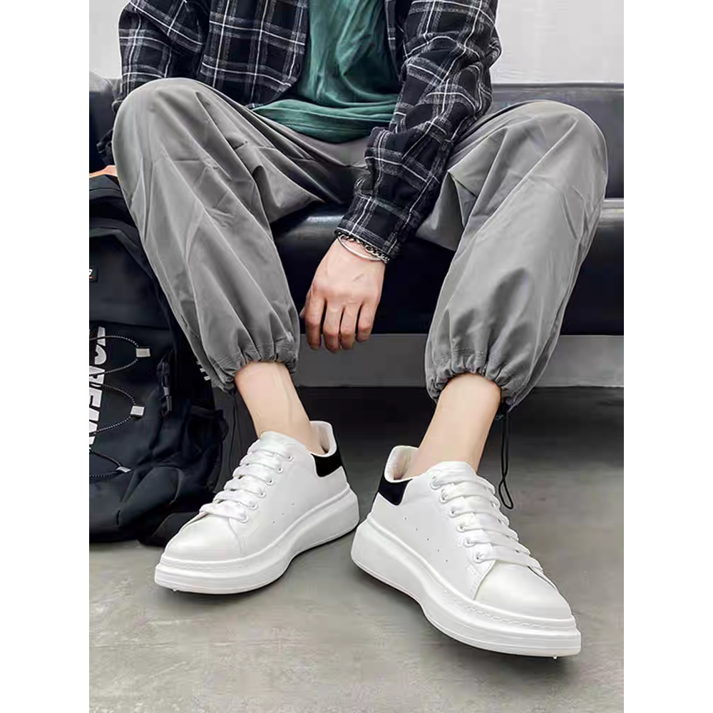 大尺碼情侶鞋 小白鞋 皮革 厚底休閒鞋 增高鞋 男女鞋 情侶鞋 百搭板鞋 6601-5-細節圖5