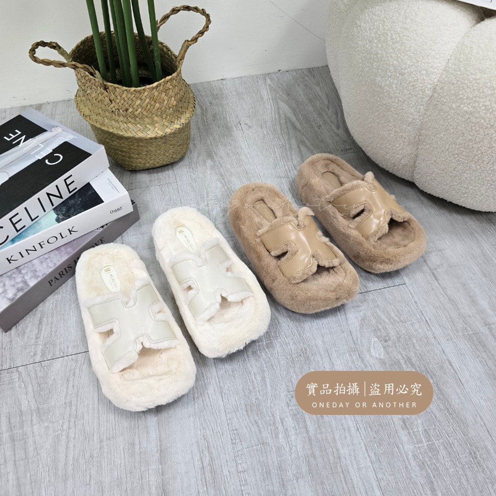 大牌感H厚底毛毛拖鞋 一字毛毛拖鞋 毛絨厚底拖鞋 4.5CM厚底 超好搭韓版毛毛拖鞋 毛絨絨拖鞋 拖鞋 室內拖鞋H820-細節圖5