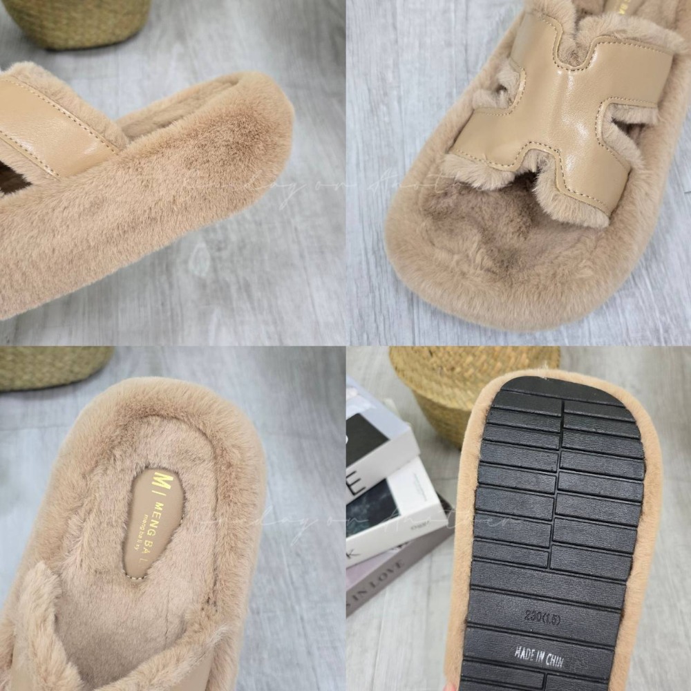 大牌感H厚底毛毛拖鞋 一字毛毛拖鞋 毛絨厚底拖鞋 4.5CM厚底 超好搭韓版毛毛拖鞋 毛絨絨拖鞋 拖鞋 室內拖鞋H820-細節圖9