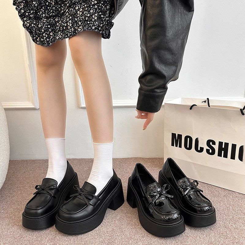 甜美蝴蝶結樂福小皮鞋 厚底大粗跟 方頭紳士鞋 復古英倫風 包鞋 厚底鞋 鬆糕底 增高底 紳士鞋 樂福鞋 小皮鞋G5711-細節圖2