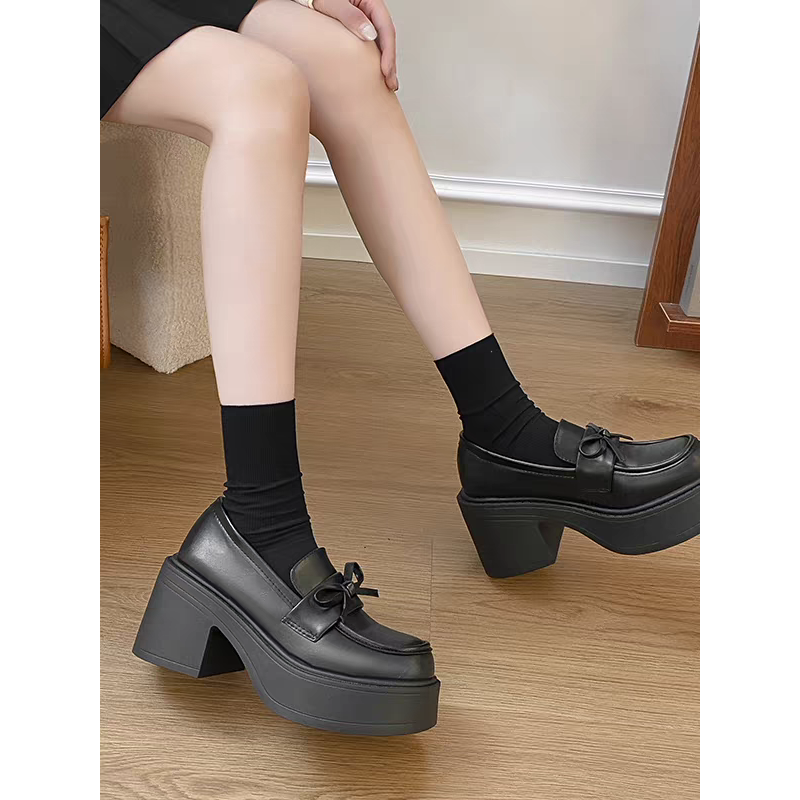 甜美蝴蝶結樂福小皮鞋 厚底大粗跟 方頭紳士鞋 復古英倫風 包鞋 厚底鞋 鬆糕底 增高底 紳士鞋 樂福鞋 小皮鞋G5711-細節圖3