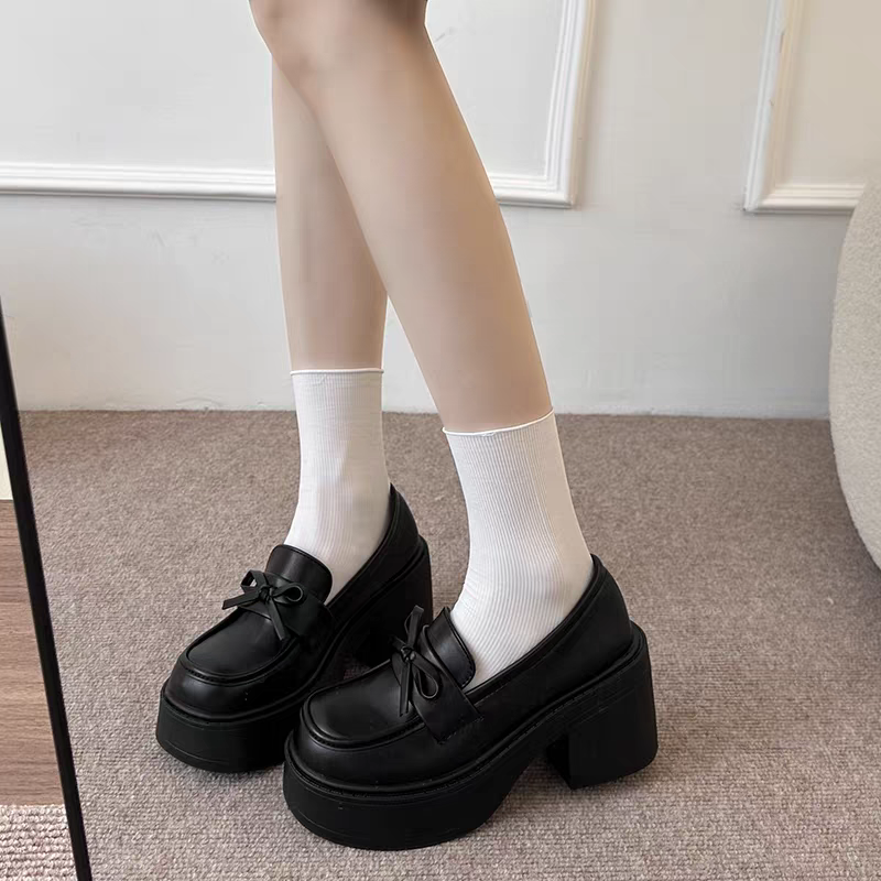 甜美蝴蝶結樂福小皮鞋 厚底大粗跟 方頭紳士鞋 復古英倫風 包鞋 厚底鞋 鬆糕底 增高底 紳士鞋 樂福鞋 小皮鞋G5711-細節圖5