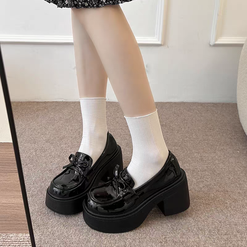 甜美蝴蝶結樂福小皮鞋 厚底大粗跟 方頭紳士鞋 復古英倫風 包鞋 厚底鞋 鬆糕底 增高底 紳士鞋 樂福鞋 小皮鞋G5711-細節圖8