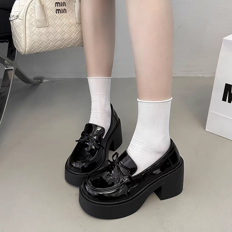 甜美蝴蝶結樂福小皮鞋 厚底大粗跟 方頭紳士鞋 復古英倫風 包鞋 厚底鞋 鬆糕底 增高底 紳士鞋 樂福鞋 小皮鞋G5711-細節圖9