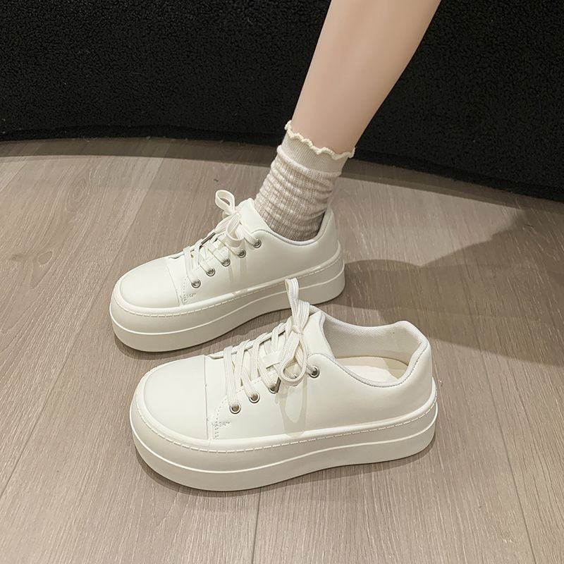 防潑水小白鞋 休閒鞋 皮面 女鞋 休閒鞋小白鞋 軟皮 舒適好走 白鞋 厚底鞋 G8180-細節圖5