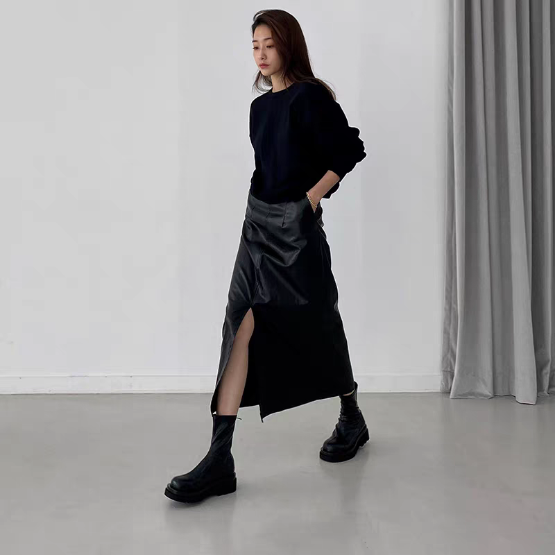 大尺碼42 厚底瘦瘦靴 切爾西靴 厚底靴 中筒靴 煙管靴 短靴 靴子厚底鞋  切爾西靴 粗跟中筒機車靴 韓國靴G4525-細節圖3