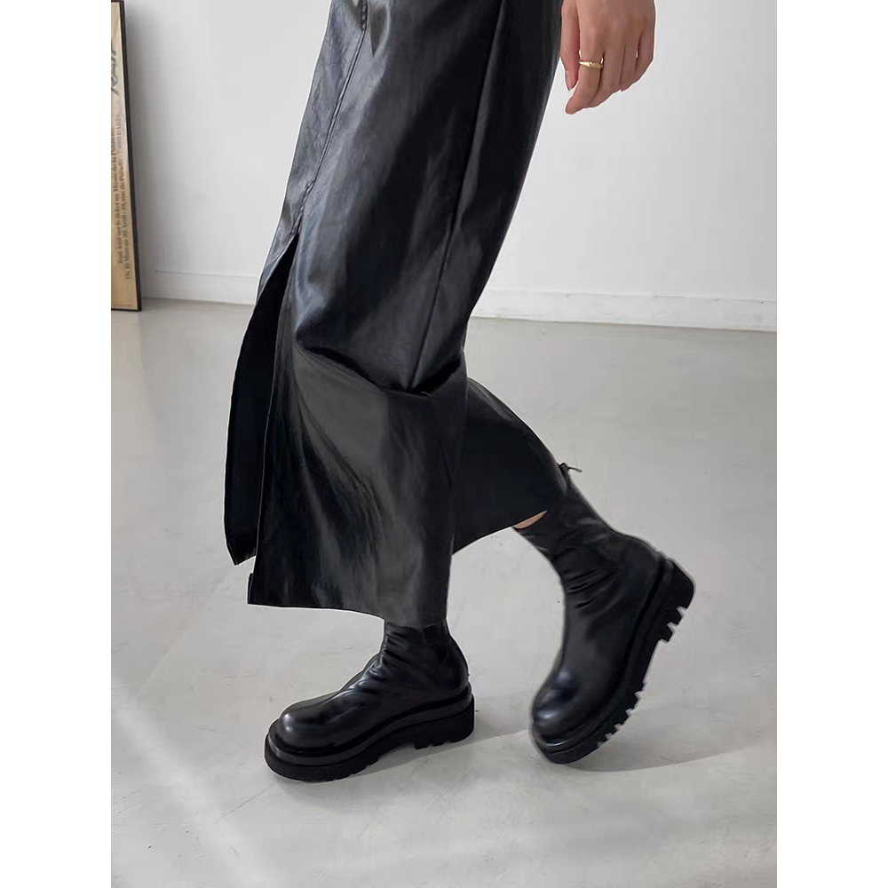 大尺碼42 厚底瘦瘦靴 切爾西靴 厚底靴 中筒靴 煙管靴 短靴 靴子厚底鞋  切爾西靴 粗跟中筒機車靴 韓國靴G4525-細節圖6