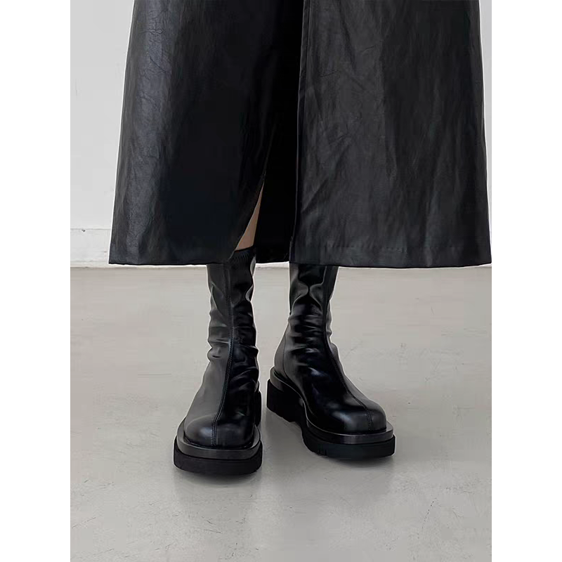 大尺碼42 厚底瘦瘦靴 切爾西靴 厚底靴 中筒靴 煙管靴 短靴 靴子厚底鞋  切爾西靴 粗跟中筒機車靴 韓國靴G4525-細節圖7