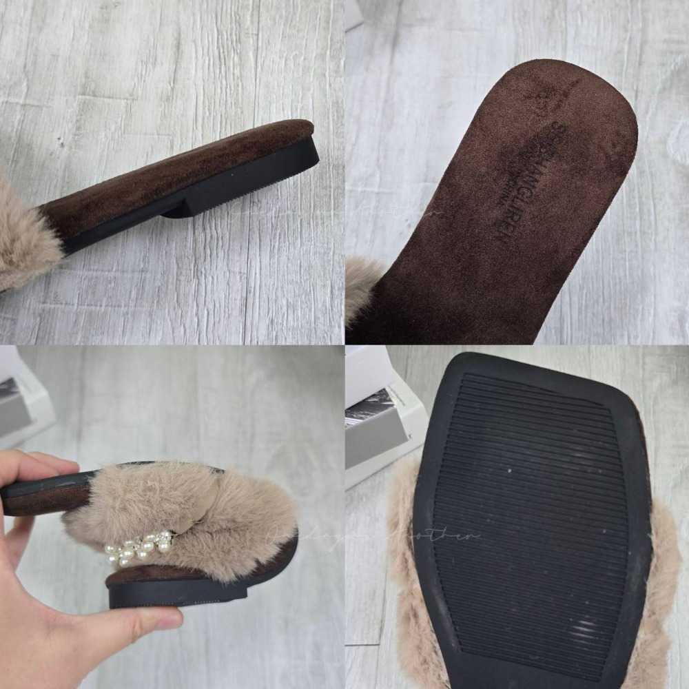 水鑽珍珠毛毛拖鞋 毛毛拖 毛絨拖鞋 毛茸茸拖鞋 平底拖鞋 女拖鞋外出 氣質女生拖鞋 室內拖鞋 保暖拖鞋 冬天拖鞋2115-細節圖11