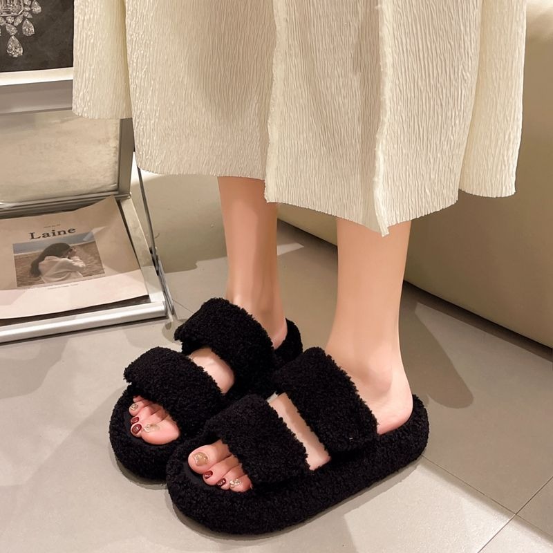 雙帶魔鬼氈毛毛拖鞋 毛毛拖鞋 厚底毛毛拖鞋 羔毛拖鞋 保暖拖鞋 居家拖鞋 厚底拖鞋 室內拖鞋 外出拖鞋 AC509-細節圖3