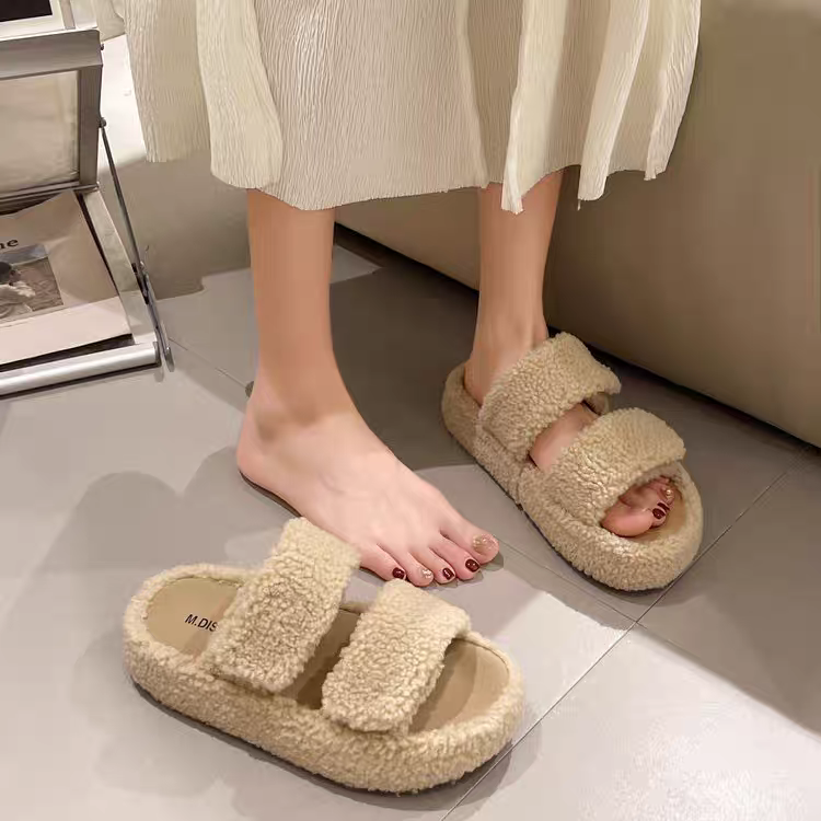 雙帶魔鬼氈毛毛拖鞋 毛毛拖鞋 厚底毛毛拖鞋 羔毛拖鞋 保暖拖鞋 居家拖鞋 厚底拖鞋 室內拖鞋 外出拖鞋 AC509-細節圖10