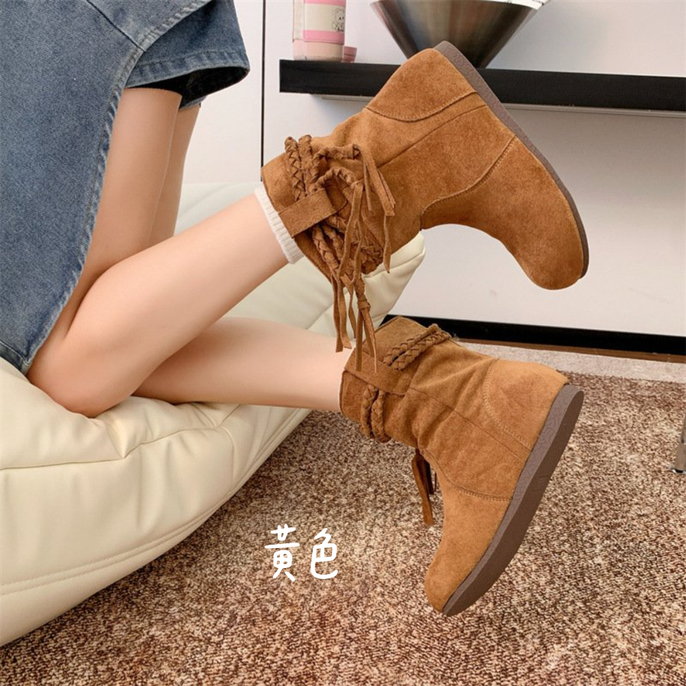 顯瘦V口麻花流蘇皺摺圓頭短靴 舒適保暖刷毛 女靴 短靴 厚底靴 短筒靴 厚底靴短子 增高靴 單靴 英倫風短靴 G2188-細節圖9