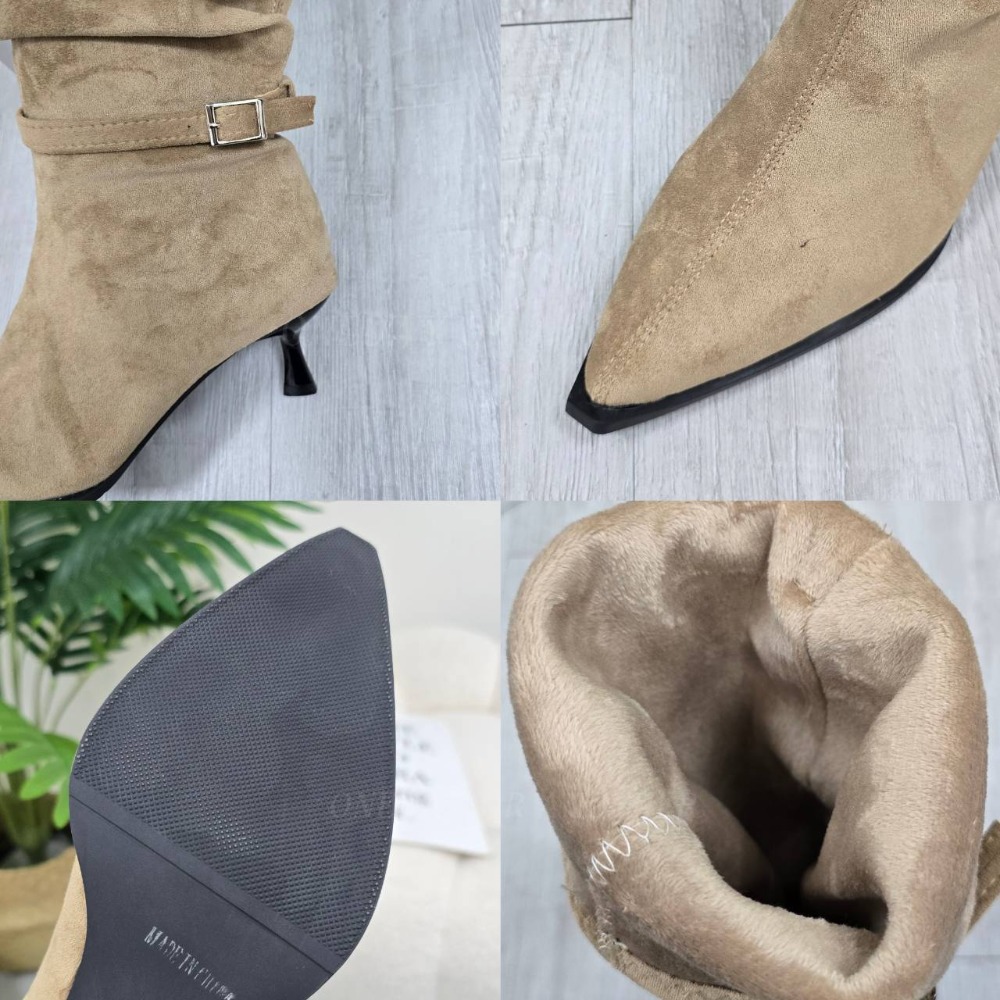 高跟絨面尖頭長靴 套腳 長筒靴 高筒 粗跟 尖頭長靴 韓國靴 切爾西靴 長靴 粗跟馬靴 韓國長靴 韓版長靴 929-11-細節圖11