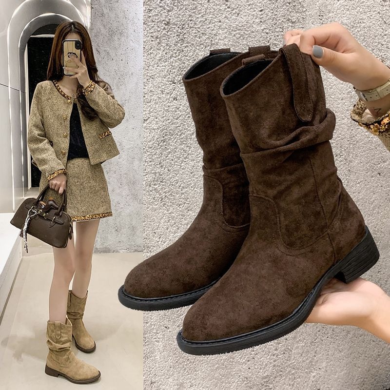 韓國東大門 美拉德堆堆靴 V口超顯腿長 切爾西靴 中筒靴 煙管靴 短靴 切爾西靴 粗跟中筒機車靴 粗跟短靴 G5668-細節圖2