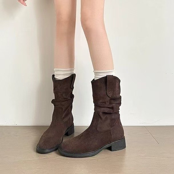 韓國東大門 美拉德堆堆靴 V口超顯腿長 切爾西靴 中筒靴 煙管靴 短靴 切爾西靴 粗跟中筒機車靴 粗跟短靴 G5668-細節圖3