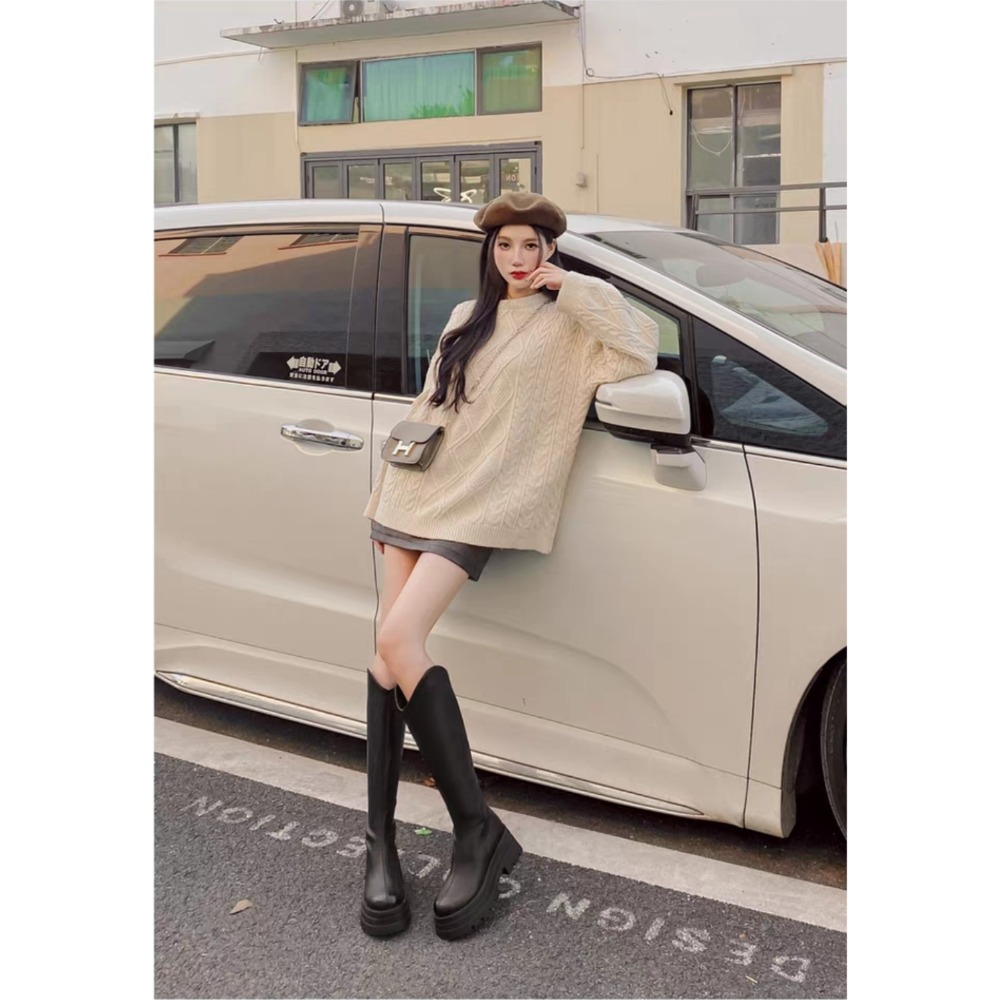 V口後拉鍊厚底長靴 中筒靴 方頭靴 靴子女 女靴 靴子 長靴女 膝下靴 皮靴 高筒靴 馬丁靴 防潑水長靴 G2886-細節圖5