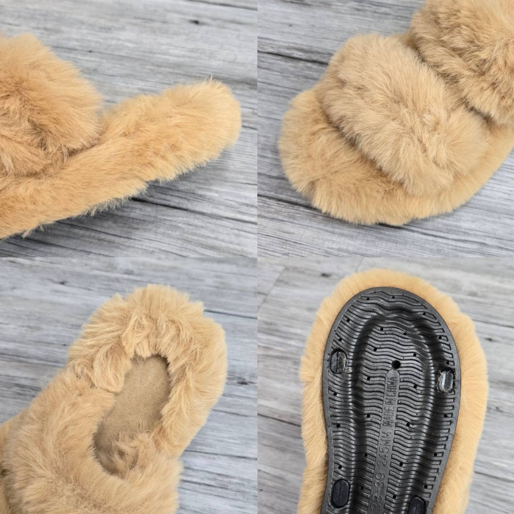 大尺碼 韓版ins 毛毛拖鞋 外穿一字帶 雙帶 保暖拖鞋 室內外拖鞋 居家拖鞋 外出拖鞋 防滑耐磨 軟Q QQ2222-細節圖11