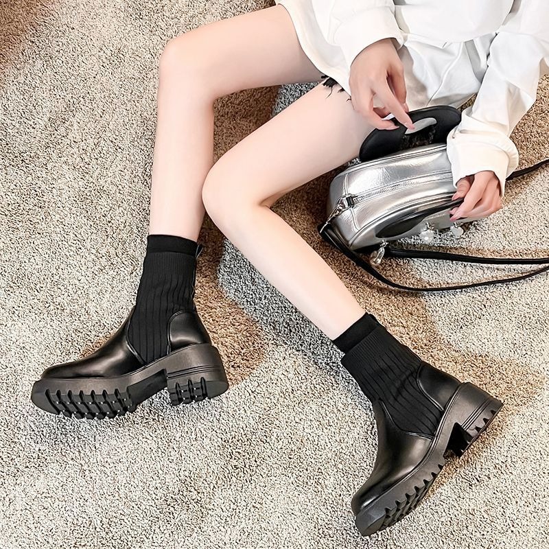 大尺碼42 粗跟短靴 厚底靴 切爾西靴 中筒靴 煙管靴 短筒切爾西靴 粗跟中筒靴機車靴 英倫風 皮靴 靴子 G8865-細節圖3