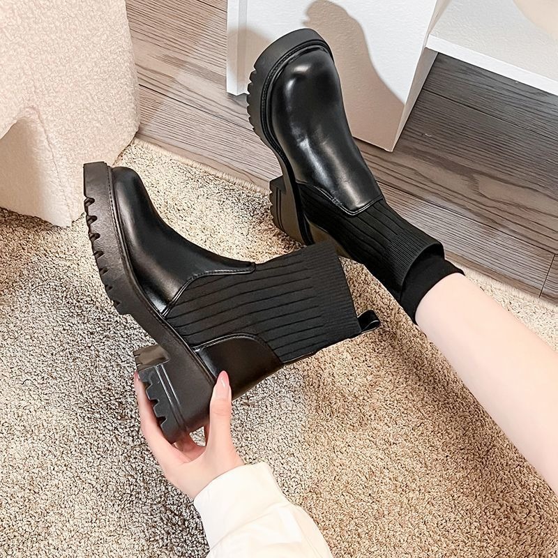 大尺碼42 粗跟短靴 厚底靴 切爾西靴 中筒靴 煙管靴 短筒切爾西靴 粗跟中筒靴機車靴 英倫風 皮靴 靴子 G8865-細節圖7