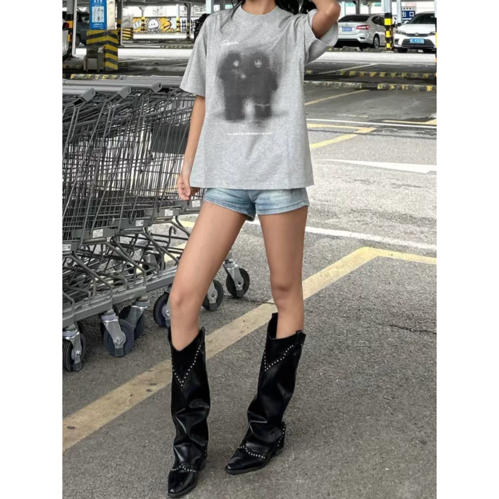 大尺碼42 長筒靴女靴子 復古高跟鞋 V口西部牛仔靴騎士靴 高筒 粗跟尖頭長靴 韓國長靴 韓版長靴 顯瘦長靴 G1047-細節圖2