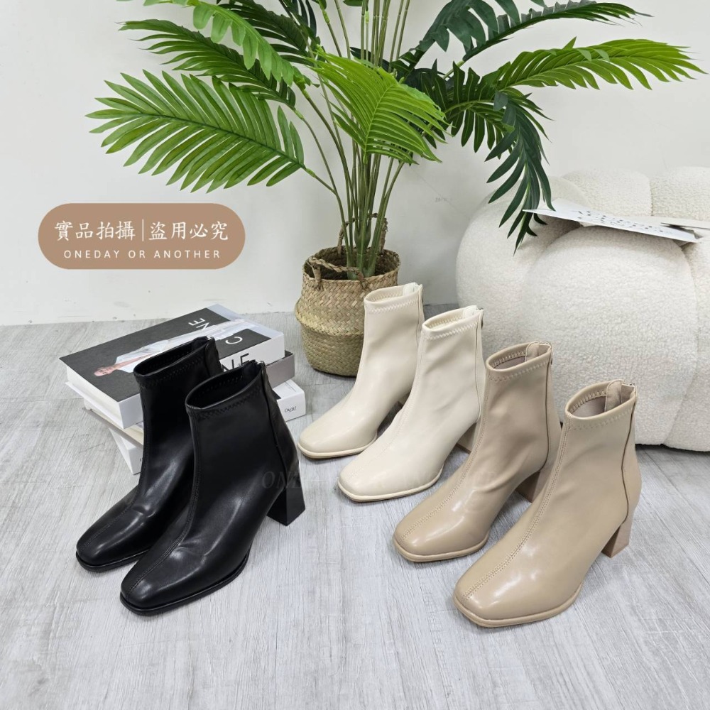 韓版短靴 方頭靴 後拉鍊 短靴 踝靴 低跟靴 瘦瘦靴 粗跟靴 馬丁靴 小短靴 皮革 皮靴 粗跟短靴 軟皮短靴 0722-細節圖8
