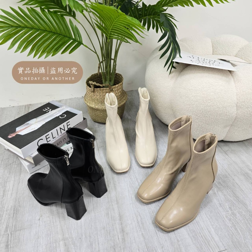韓版短靴 方頭靴 後拉鍊 短靴 踝靴 低跟靴 瘦瘦靴 粗跟靴 馬丁靴 小短靴 皮革 皮靴 粗跟短靴 軟皮短靴 0722-細節圖9