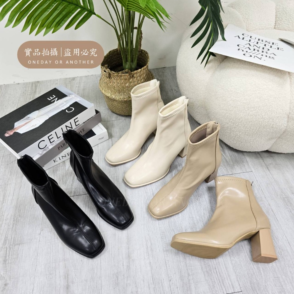 韓版短靴 方頭靴 後拉鍊 短靴 踝靴 低跟靴 瘦瘦靴 粗跟靴 馬丁靴 小短靴 皮革 皮靴 粗跟短靴 軟皮短靴 0722-細節圖10