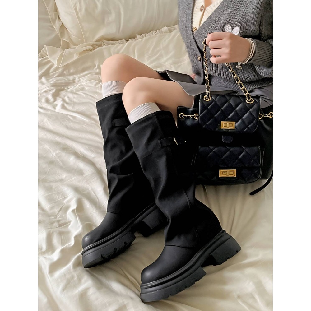 美拉德褲管靴 中筒靴 圓頭靴 靴子女 女靴 靴子 長靴女 膝下靴 皮靴 高筒靴 G4051-細節圖7