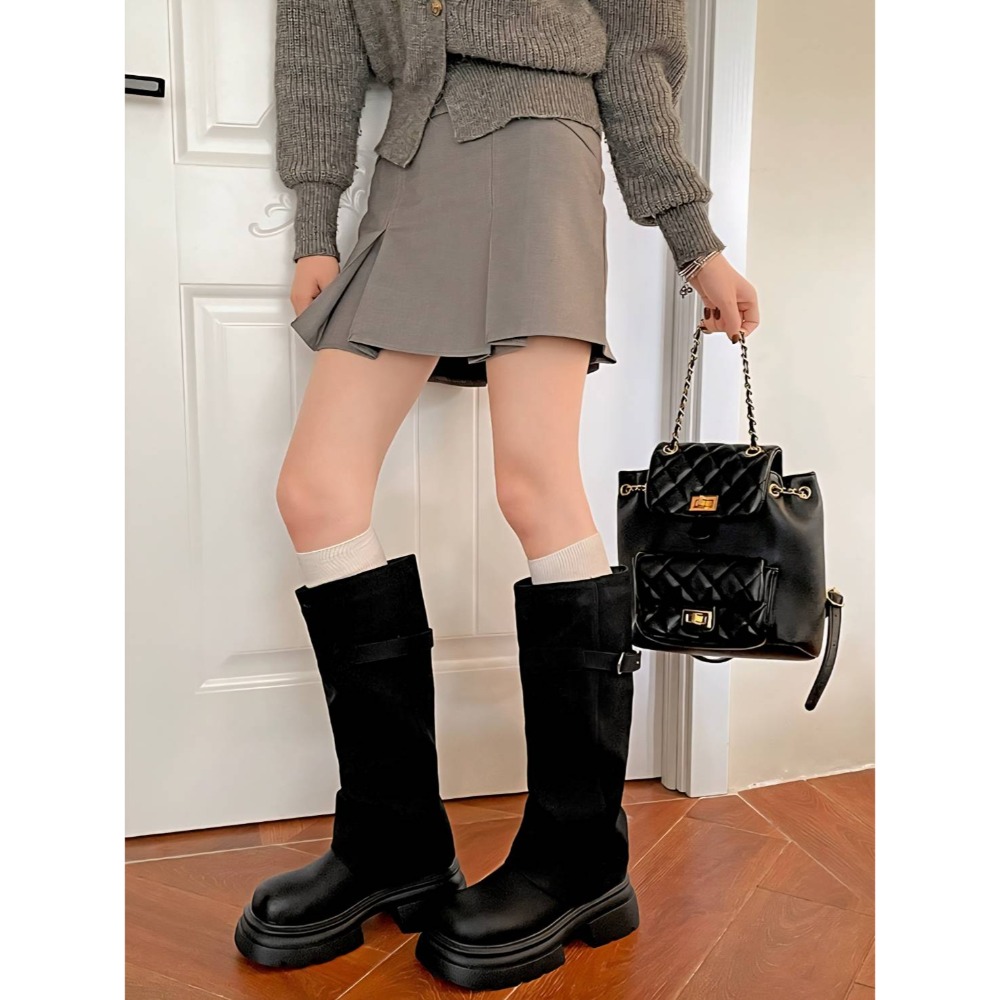 美拉德褲管靴 中筒靴 圓頭靴 靴子女 女靴 靴子 長靴女 膝下靴 皮靴 高筒靴 G4051-細節圖8