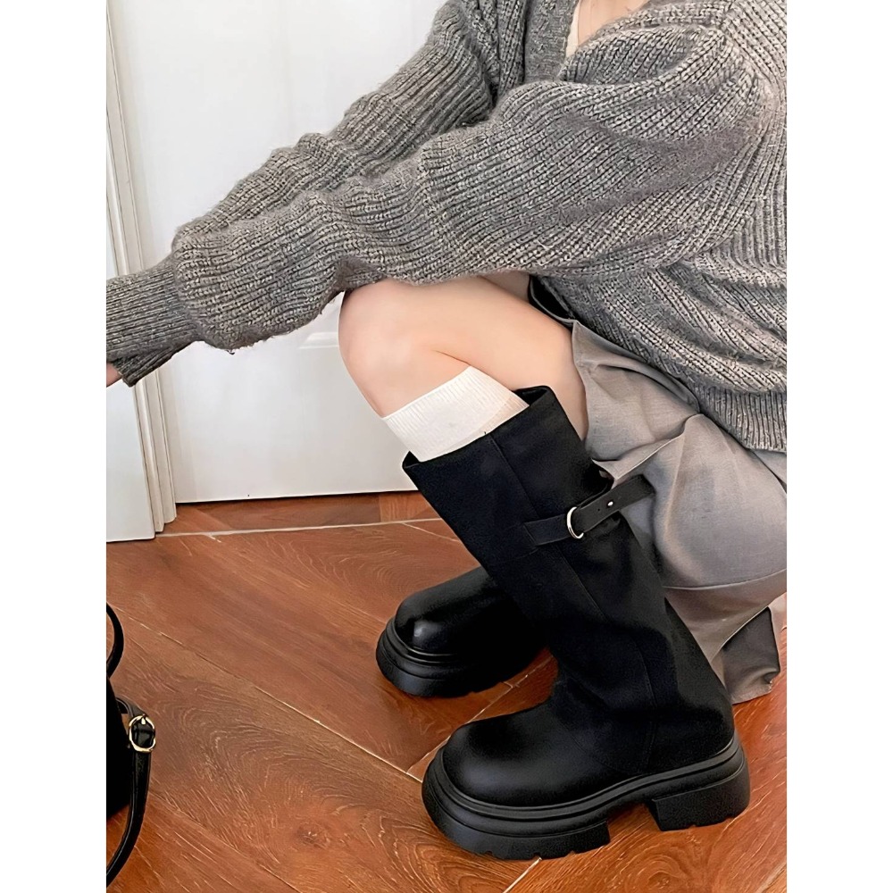 美拉德褲管靴 中筒靴 圓頭靴 靴子女 女靴 靴子 長靴女 膝下靴 皮靴 高筒靴 G4051-細節圖9