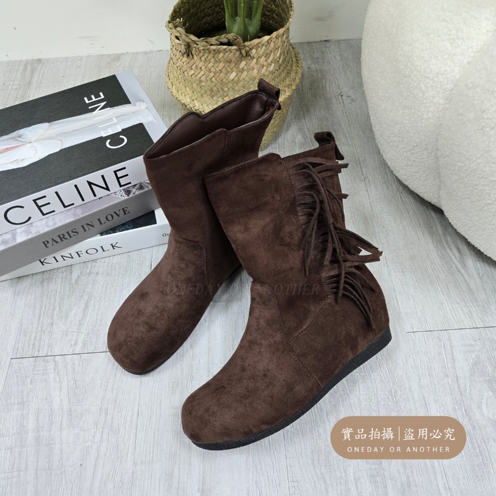 流蘇短靴麂皮短靴平底靴顯瘦保暖不磨腳好走百搭女靴中筒靴黑棕卡其秋冬靴韓系穿搭軟底舒適耐走通勤學生必備熱銷推薦爆款2521-細節圖9