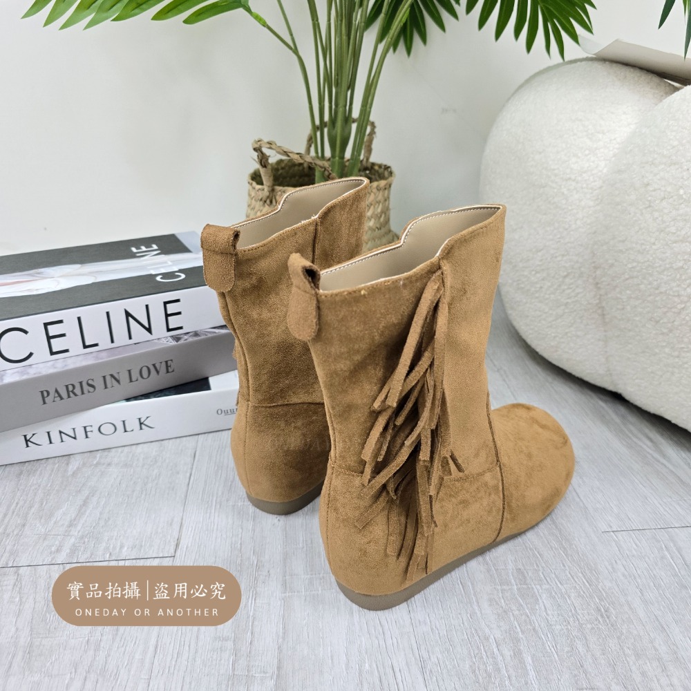 流蘇短靴麂皮短靴平底靴顯瘦保暖不磨腳好走百搭女靴中筒靴黑棕卡其秋冬靴韓系穿搭軟底舒適耐走通勤學生必備熱銷推薦爆款2521-細節圖10