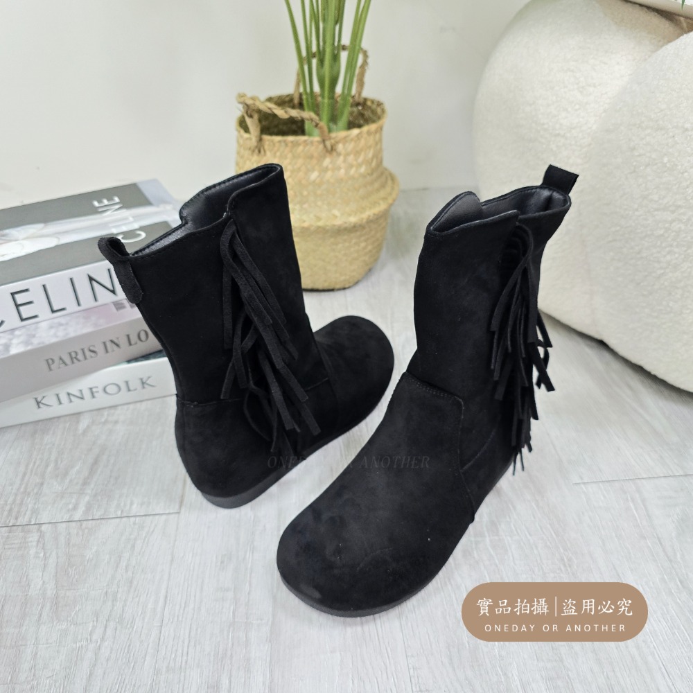 流蘇短靴麂皮短靴平底靴顯瘦保暖不磨腳好走百搭女靴中筒靴黑棕卡其秋冬靴韓系穿搭軟底舒適耐走通勤學生必備熱銷推薦爆款2521-細節圖11