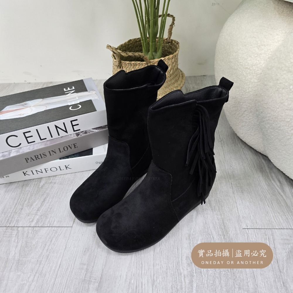 流蘇短靴麂皮短靴平底靴顯瘦保暖不磨腳好走百搭女靴中筒靴黑棕卡其秋冬靴韓系穿搭軟底舒適耐走通勤學生必備熱銷推薦爆款2521-規格圖11