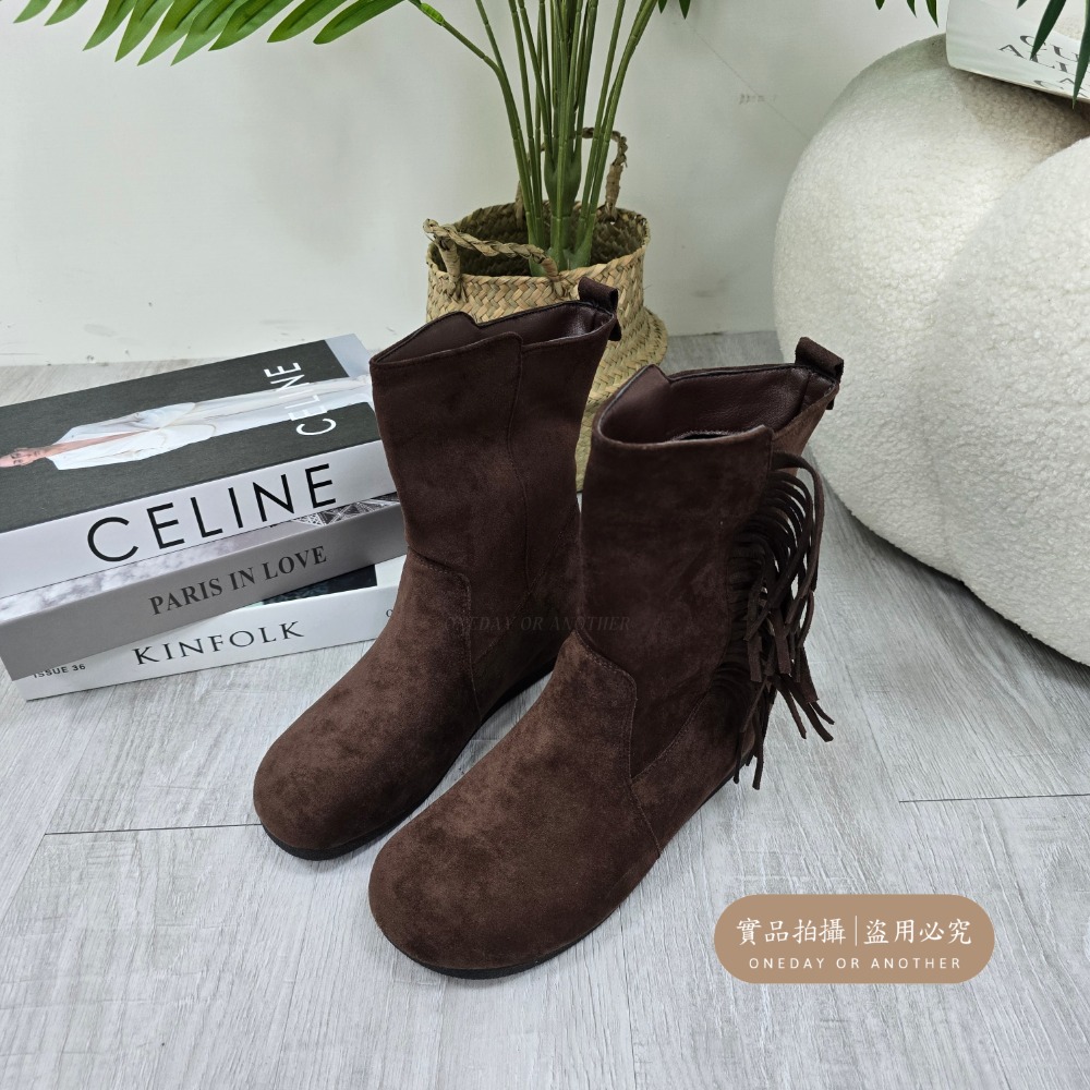 流蘇短靴麂皮短靴平底靴顯瘦保暖不磨腳好走百搭女靴中筒靴黑棕卡其秋冬靴韓系穿搭軟底舒適耐走通勤學生必備熱銷推薦爆款2521-規格圖11