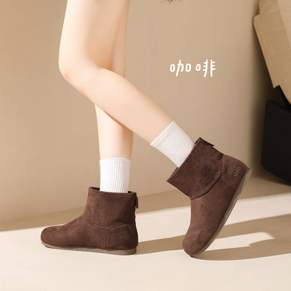 素色絨面圓頭短靴 內增高QQ軟墊 厚底短靴 雪靴 雪地靴 增高 厚底 靴子 短筒靴 保暖靴 內鋪毛 止滑耐磨 G8566-細節圖3