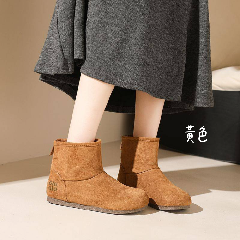 素色絨面圓頭短靴 內增高QQ軟墊 厚底短靴 雪靴 雪地靴 增高 厚底 靴子 短筒靴 保暖靴 內鋪毛 止滑耐磨 G8566-細節圖5