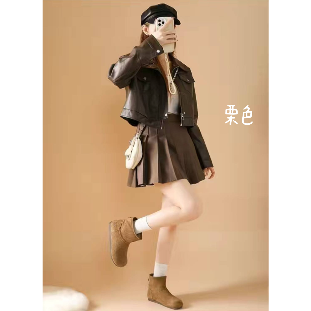 素色絨面圓頭短靴 內增高QQ軟墊 厚底短靴 雪靴 雪地靴 增高 厚底 靴子 短筒靴 保暖靴 內鋪毛 止滑耐磨 G8566-細節圖8