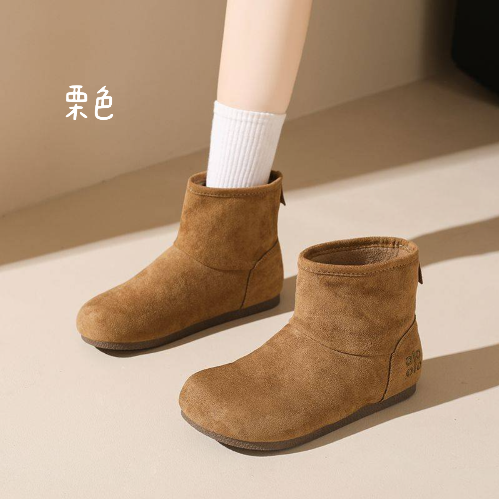 素色絨面圓頭短靴 內增高QQ軟墊 厚底短靴 雪靴 雪地靴 增高 厚底 靴子 短筒靴 保暖靴 內鋪毛 止滑耐磨 G8566-細節圖9