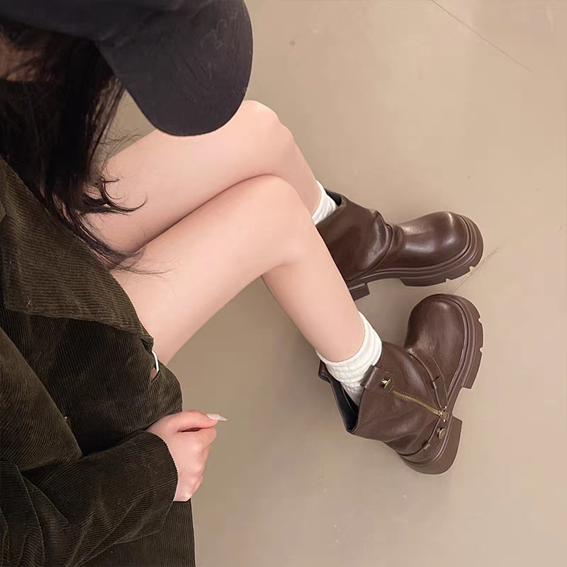 皮革V口厚底馬丁靴 切爾西靴 中筒靴 煙管靴 短靴 切爾西靴 粗跟中筒機車靴 小短靴 皮靴 粗跟短靴 軟皮 G8079-細節圖8